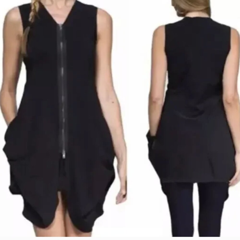 Sun Light Asymmetrical Stretch Zipper Sleeveless Dress in Black | Size 1